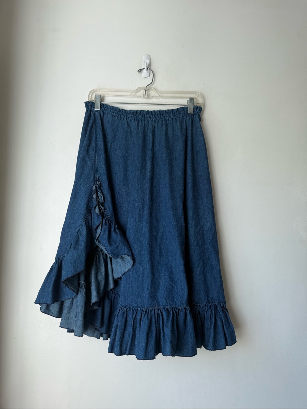 Vintage 90s BIS Western Denim Ruffle Midi Skirt M